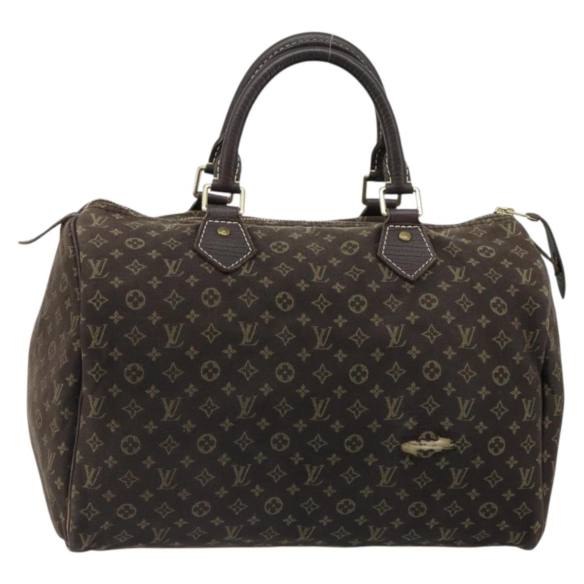 LOUIS VUITTON Monogram Mini Lin Speedy 30 Bag Brown Ebene M95224 LV Auth ep14803