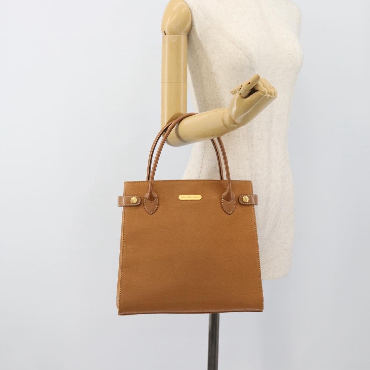 BURBERRY Hand Bag Leather Beige Gold Auth ep14806
