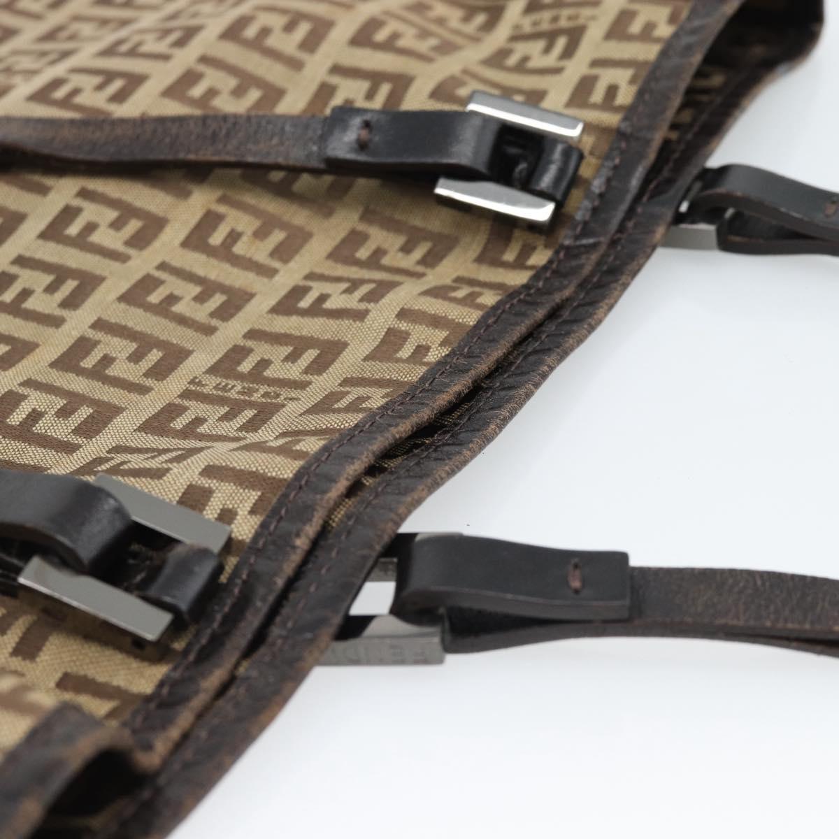 FENDI Zucchino Canvas Hand Bag Beige Silver Auth ep14812