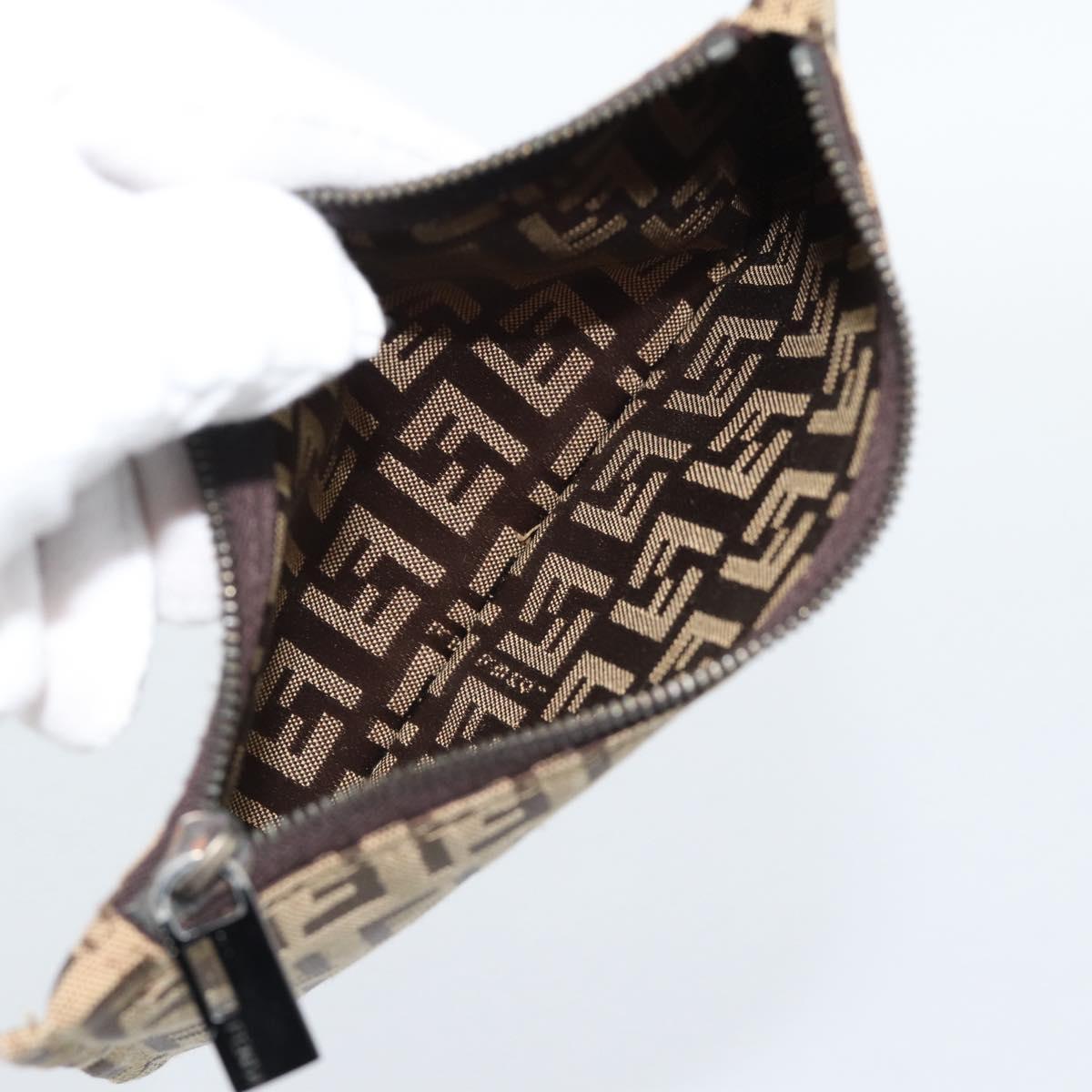 FENDI Zucchino Canvas Hand Bag Beige Silver Auth ep14812