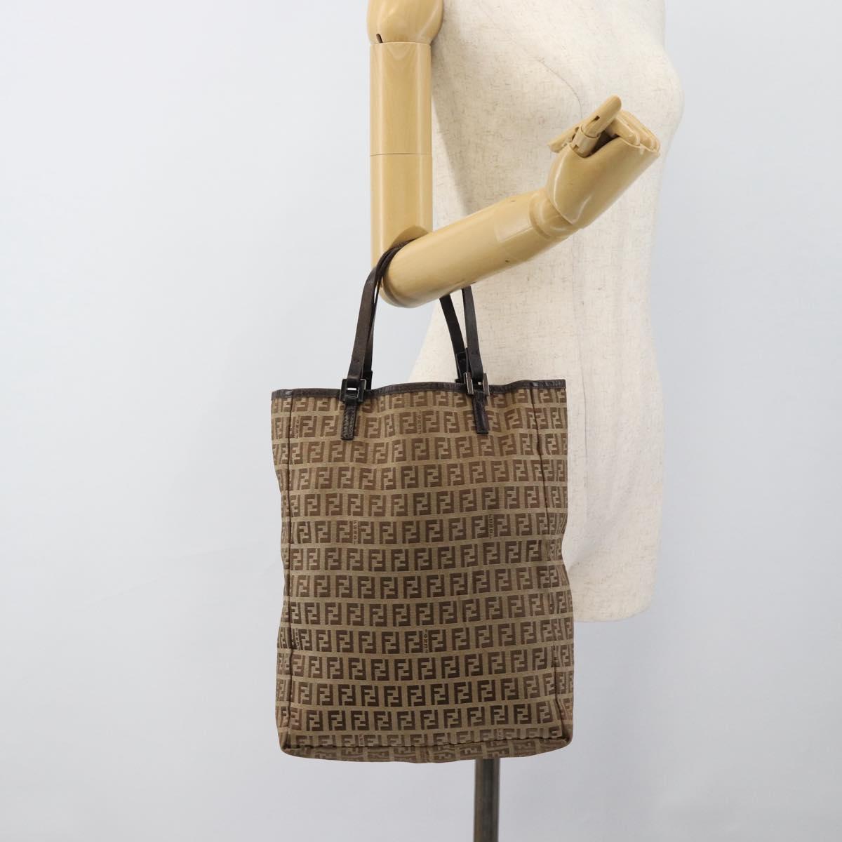 FENDI Zucchino Canvas Hand Bag Beige Silver Auth ep14812