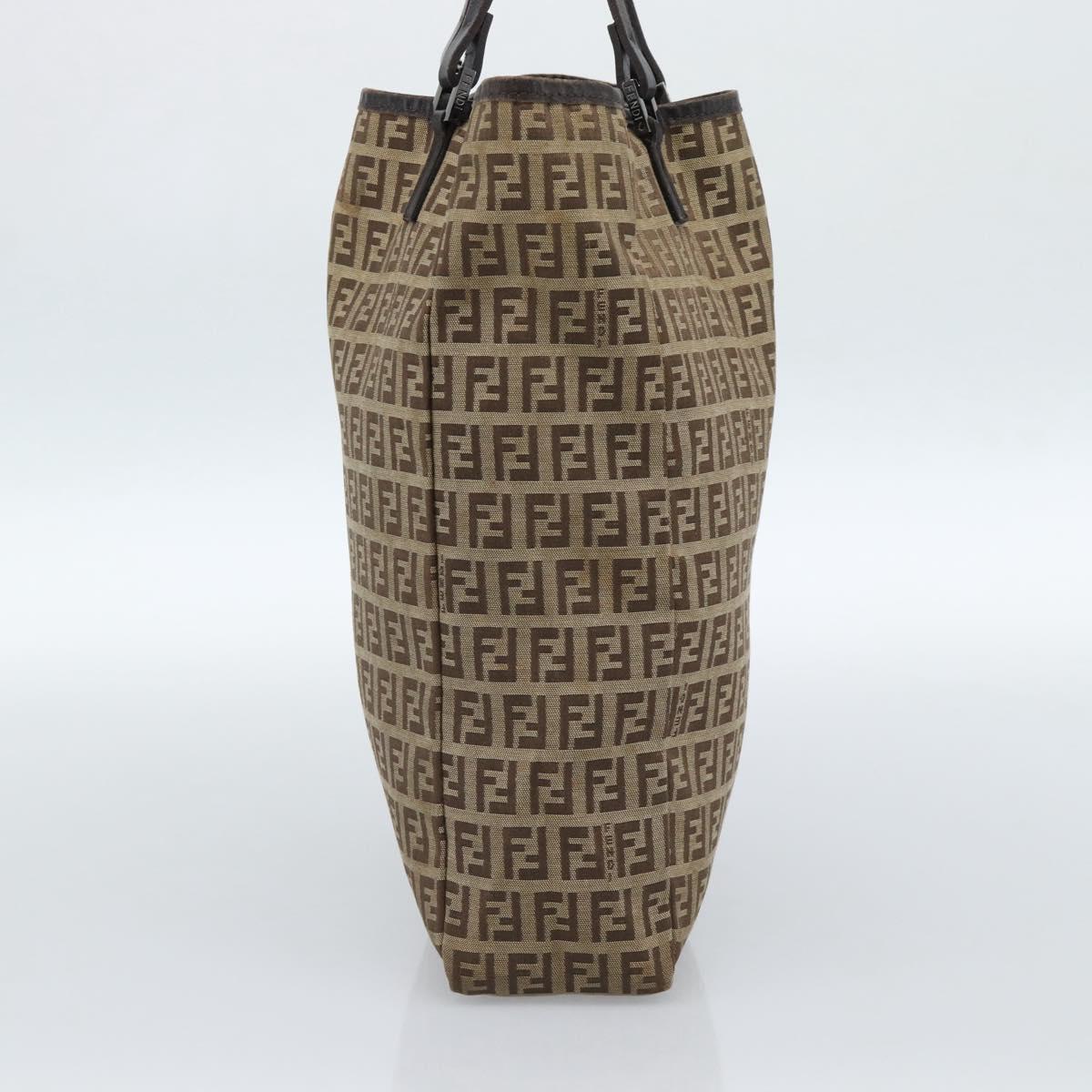 FENDI Zucchino Canvas Hand Bag Beige Silver Auth ep14812