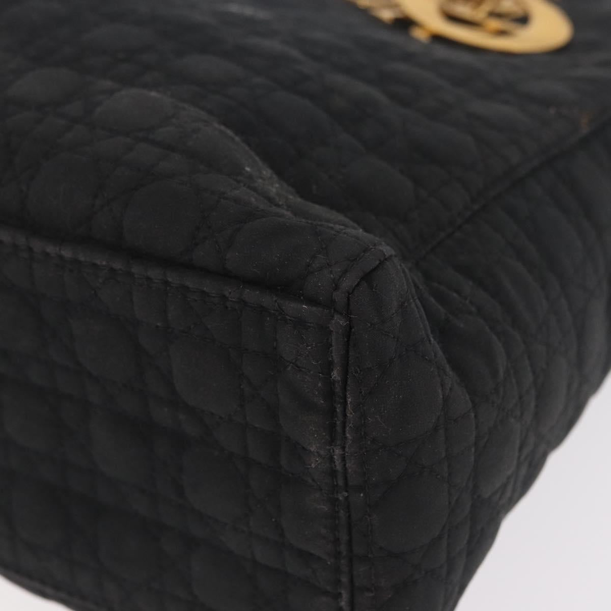 Christian Dior Lady Dior Canage Hand Bag Canvas Black Gold Auth ep14813