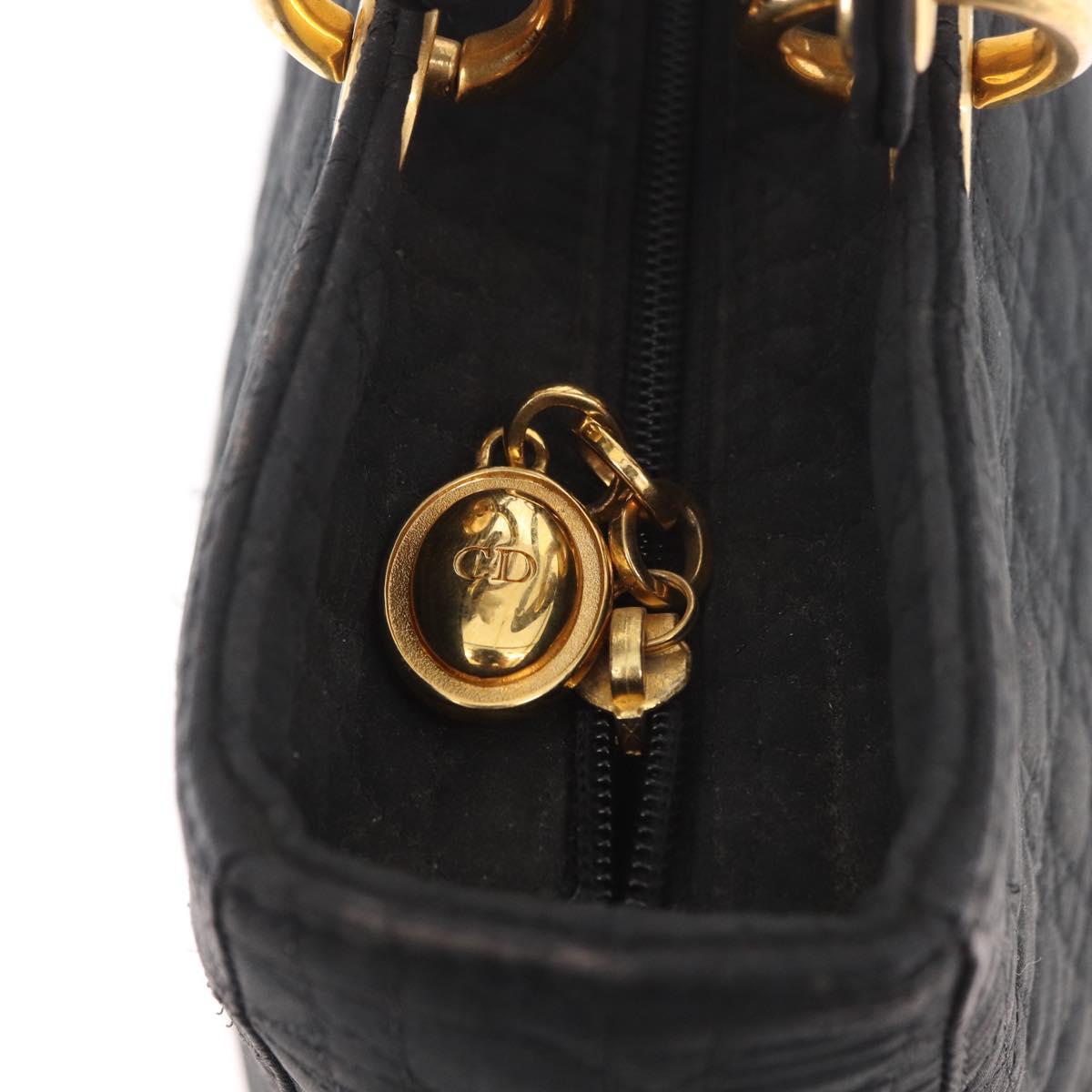Christian Dior Lady Dior Canage Hand Bag Canvas Black Gold Auth ep14813