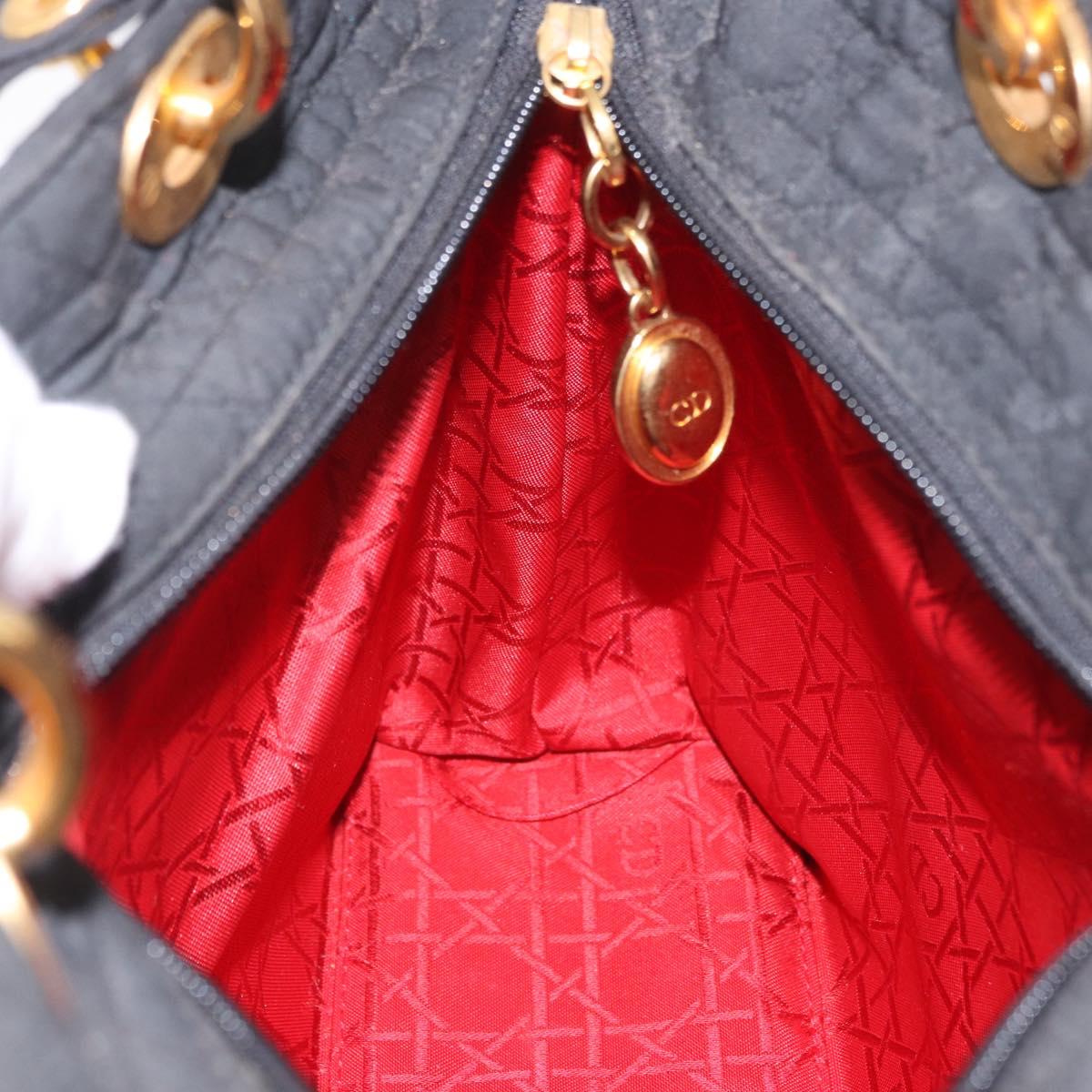 Christian Dior Lady Dior Canage Hand Bag Canvas Black Gold Auth ep14813