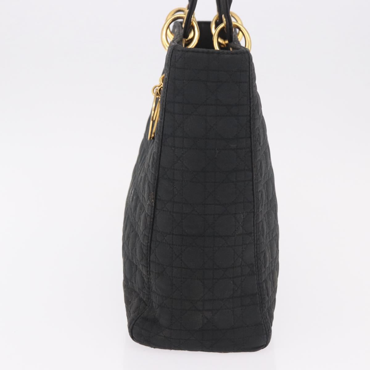 Christian Dior Lady Dior Canage Hand Bag Canvas Black Gold Auth ep14813
