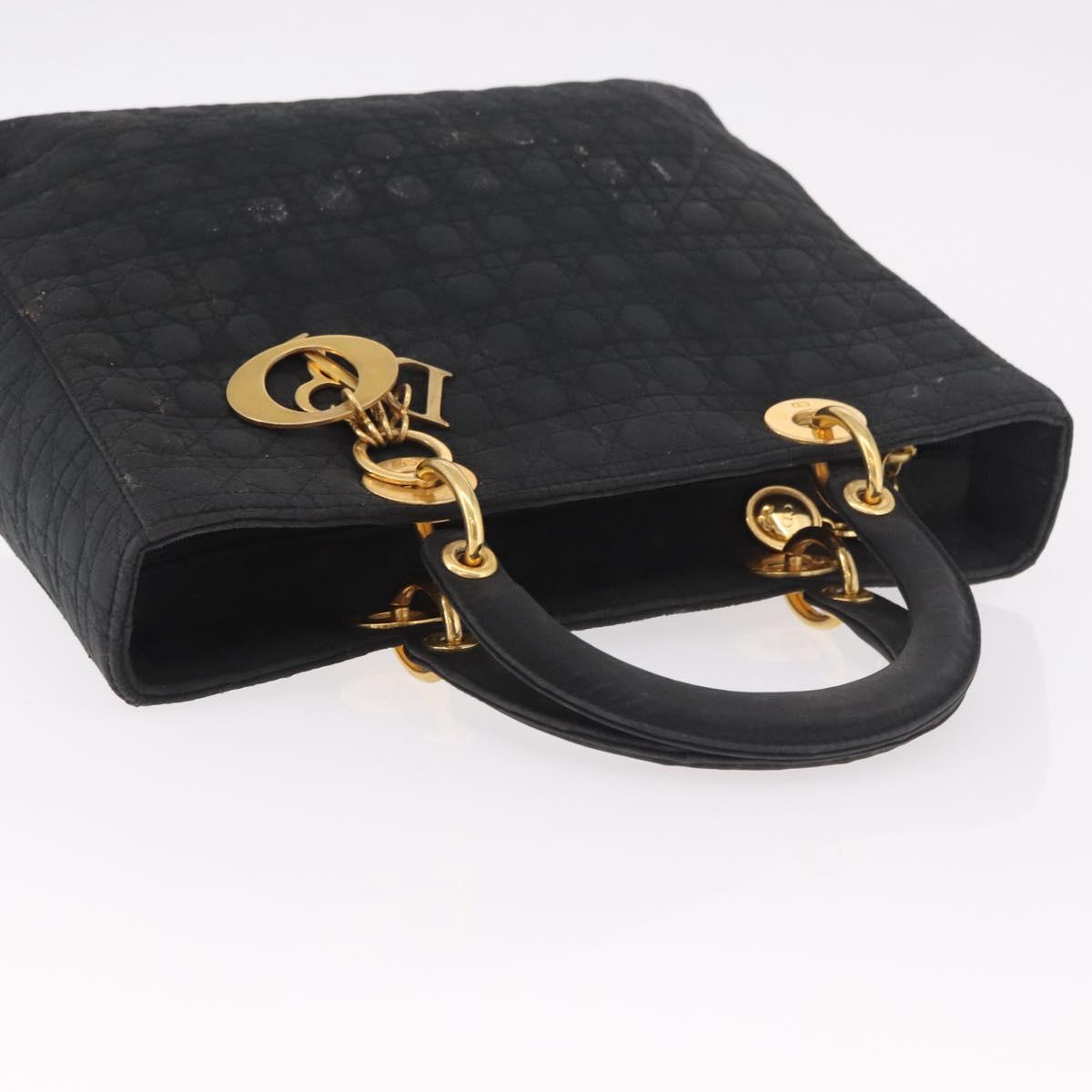 Christian Dior Lady Dior Canage Hand Bag Canvas Black Gold Auth ep14813