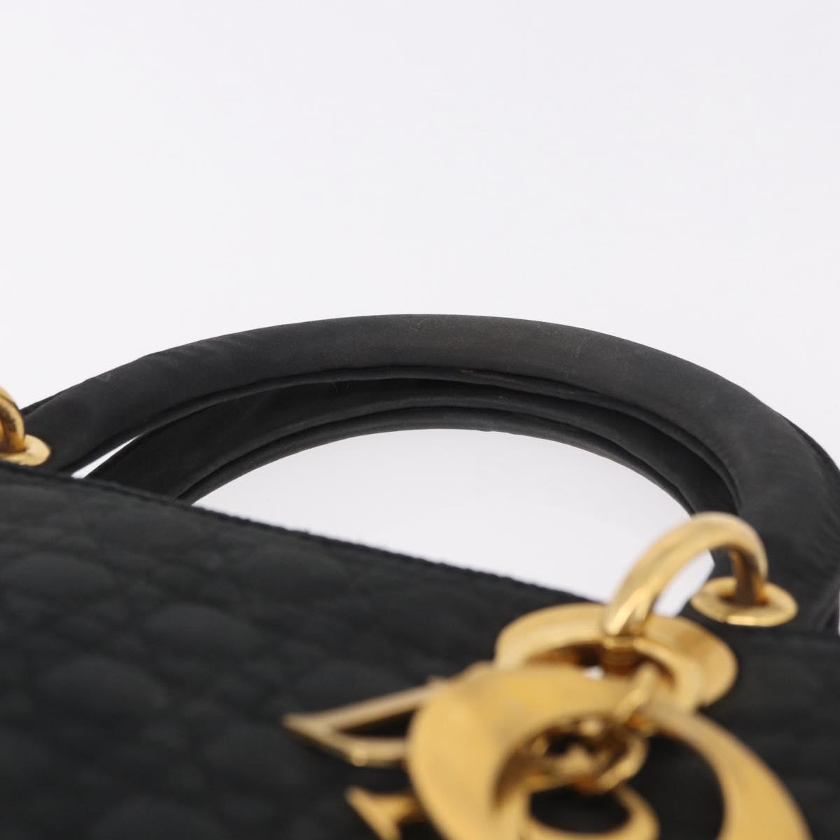 Christian Dior Lady Dior Canage Hand Bag Canvas Black Gold Auth ep14813