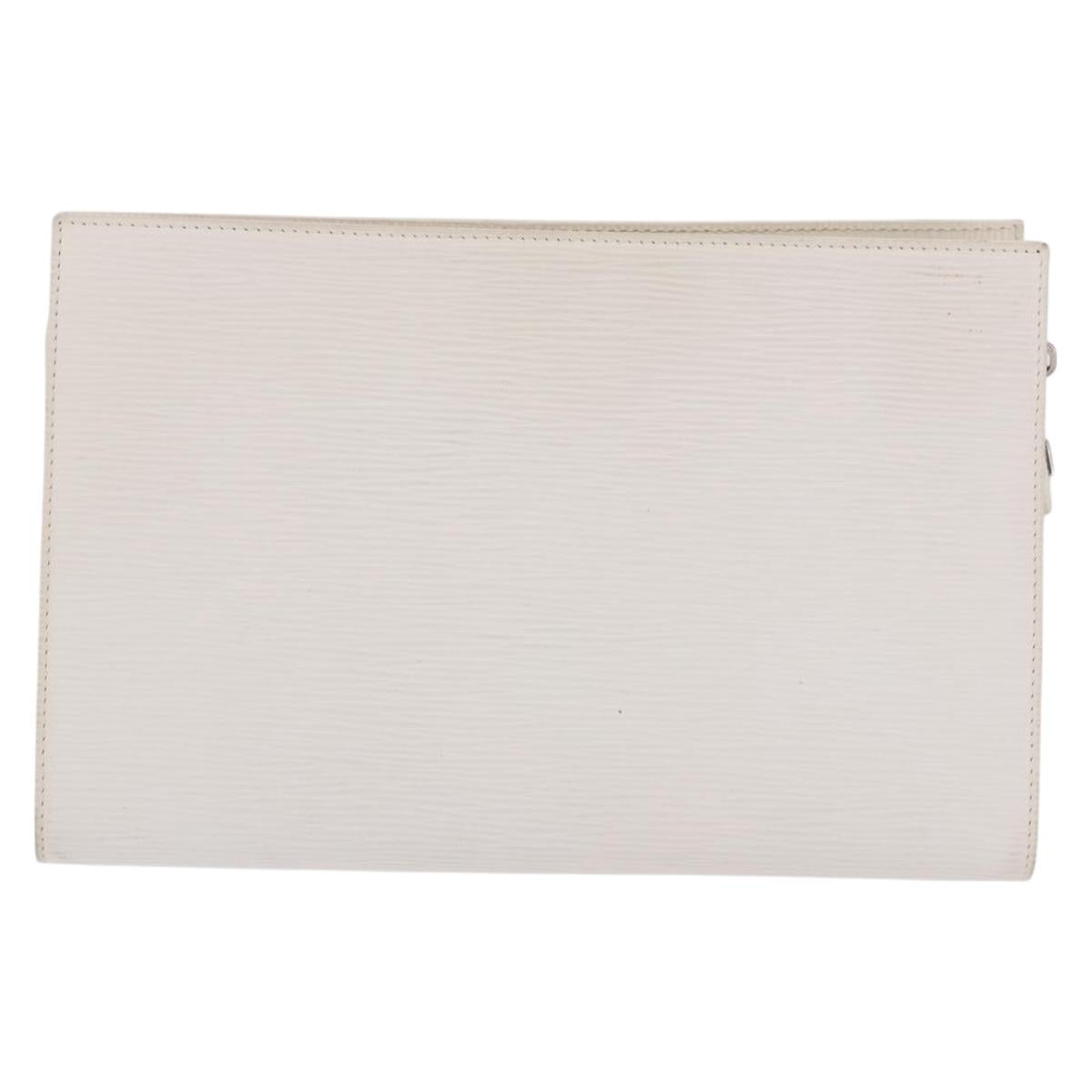 FENDI Clutch Bag Leather White Silver Auth ep14814