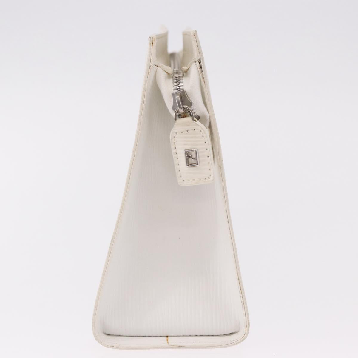 FENDI Clutch Bag Leather White Silver Auth ep14814