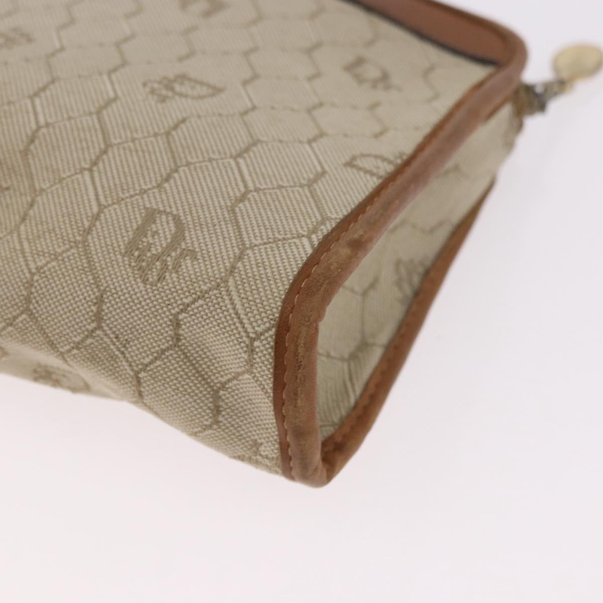 Christian Dior Honeycomb Canvas Clutch Bag PVC Beige Auth ep14816