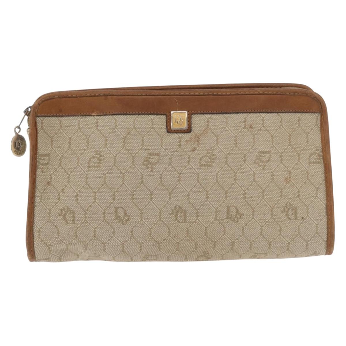 Christian Dior Honeycomb Canvas Clutch Bag PVC Beige Auth ep14816