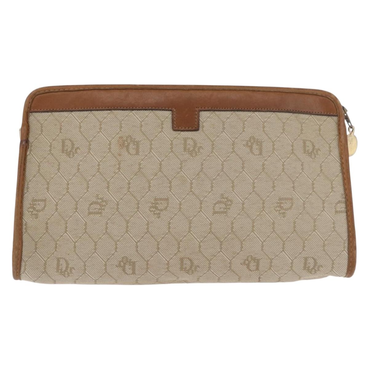 Christian Dior Honeycomb Canvas Clutch Bag PVC Beige Auth ep14816