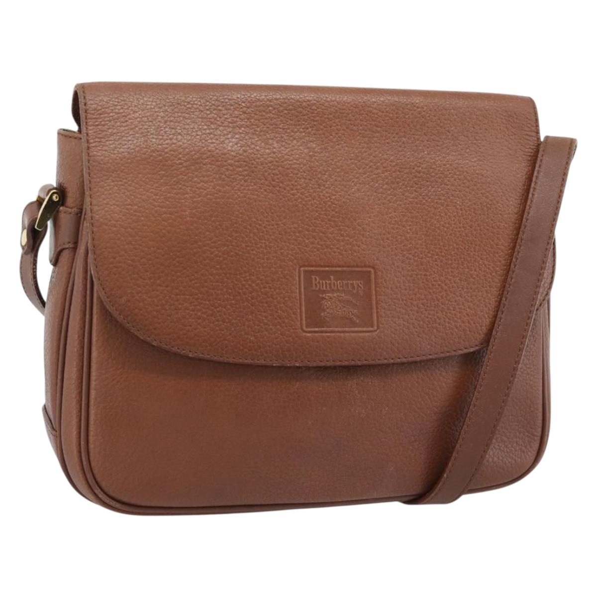 Burberrys Shoulder Bag Leather Brown Gold Auth ep14819