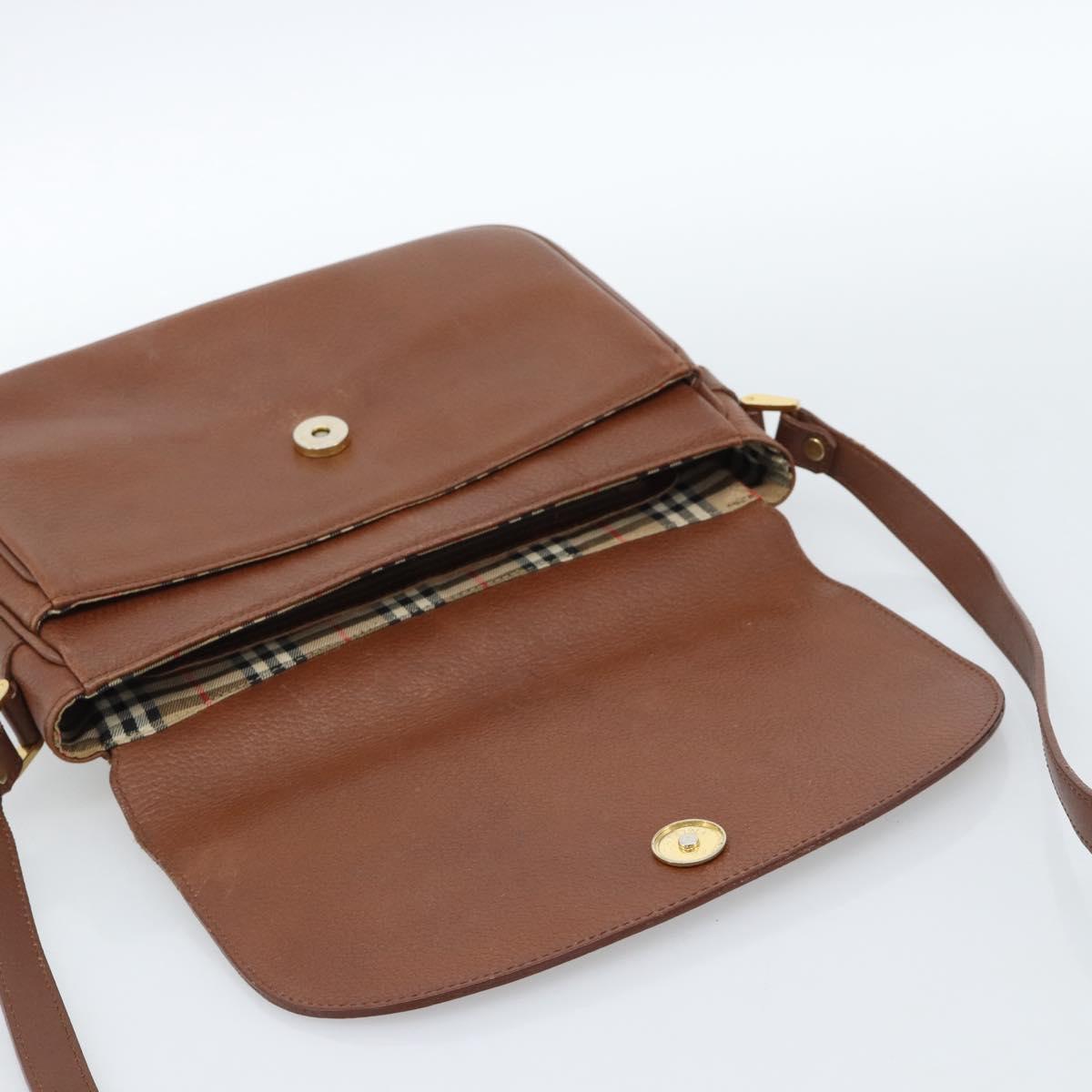 Burberrys Shoulder Bag Leather Brown Gold Auth ep14819