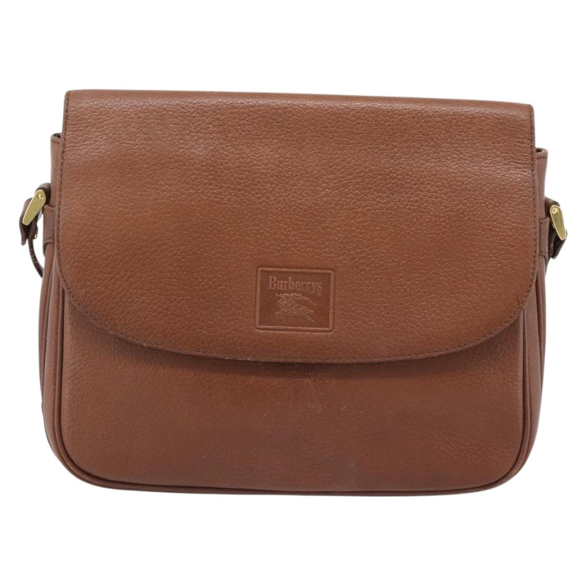 Burberrys Shoulder Bag Leather Brown Gold Auth ep14819