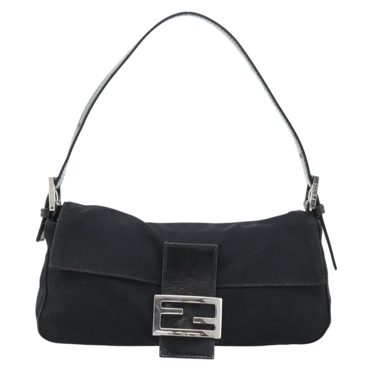 FENDI Mamma Baguette Shoulder Bag Cotton jersey Black Silver Auth ep14820
