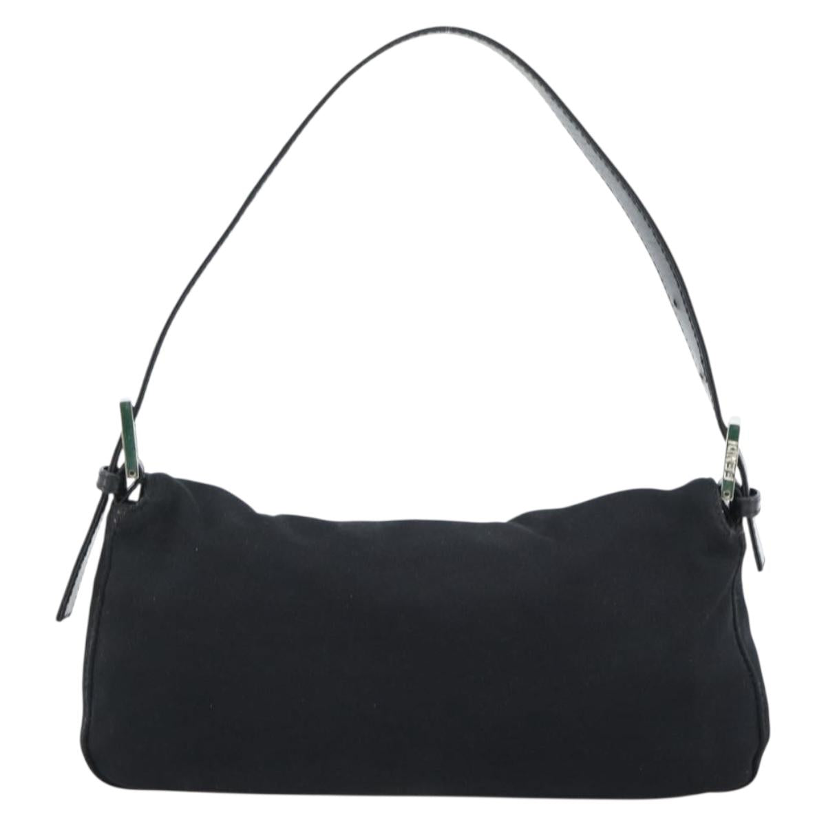 FENDI Mamma Baguette Shoulder Bag Cotton jersey Black Silver Auth ep14820