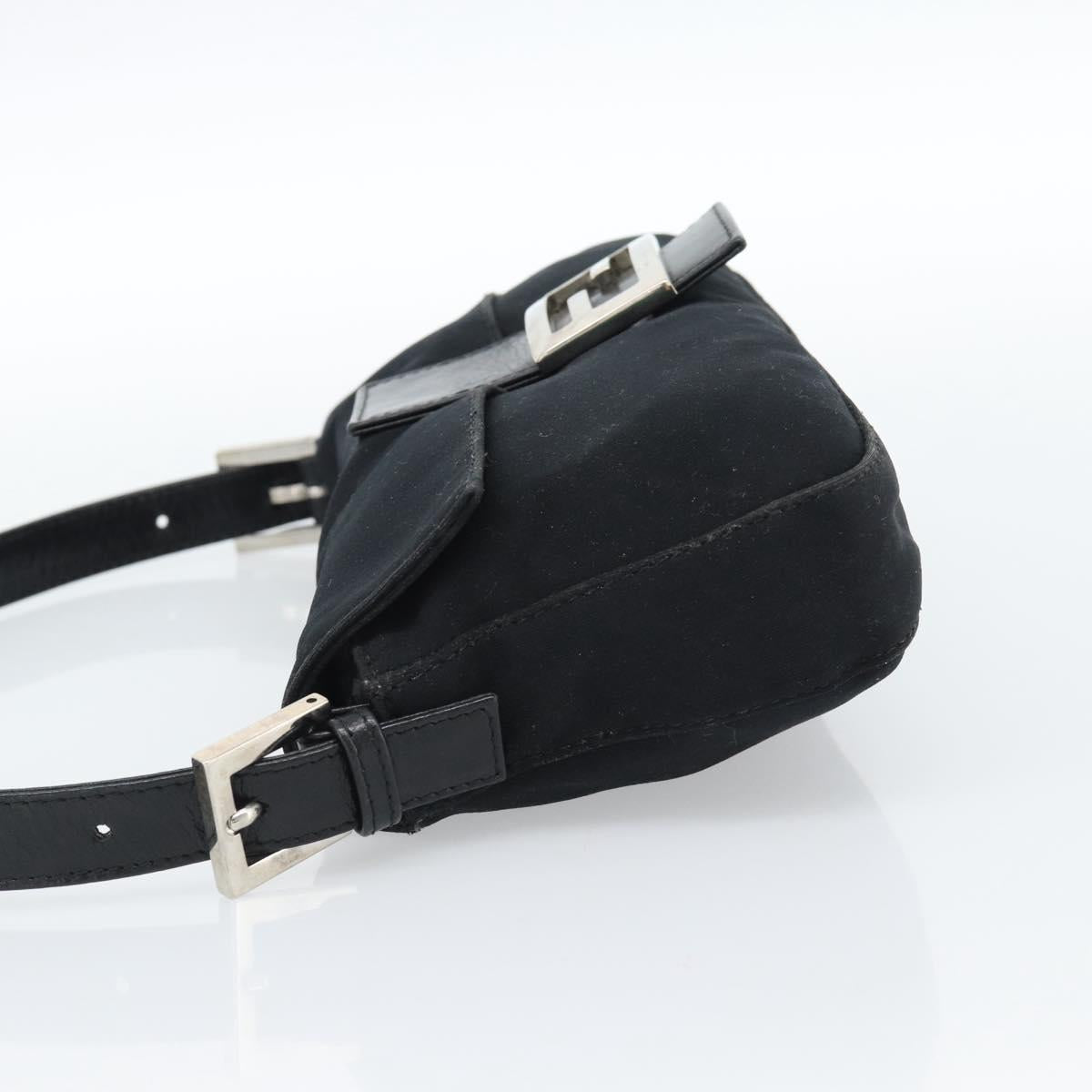 FENDI Mamma Baguette Shoulder Bag Cotton jersey Black Silver Auth ep14820