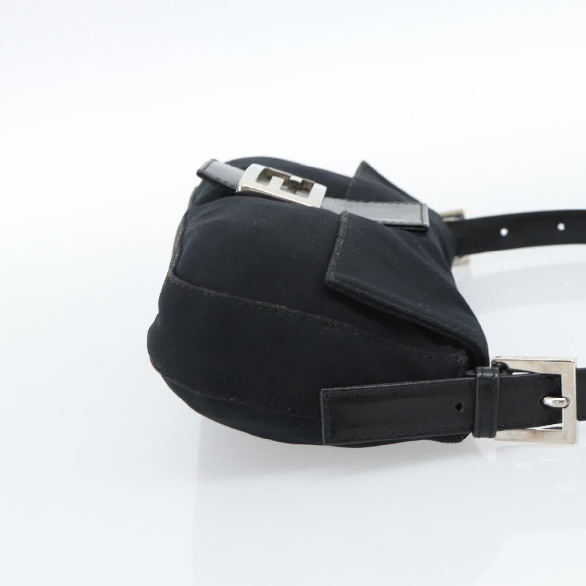 FENDI Mamma Baguette Shoulder Bag Cotton jersey Black Silver Auth ep14820
