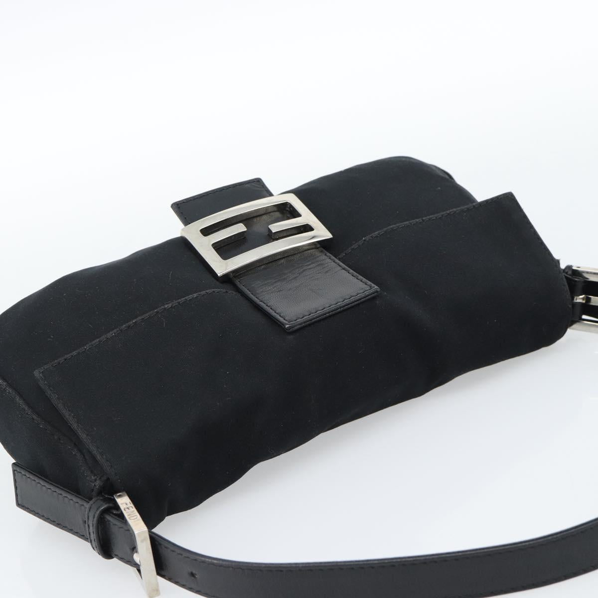 FENDI Mamma Baguette Shoulder Bag Cotton jersey Black Silver Auth ep14820