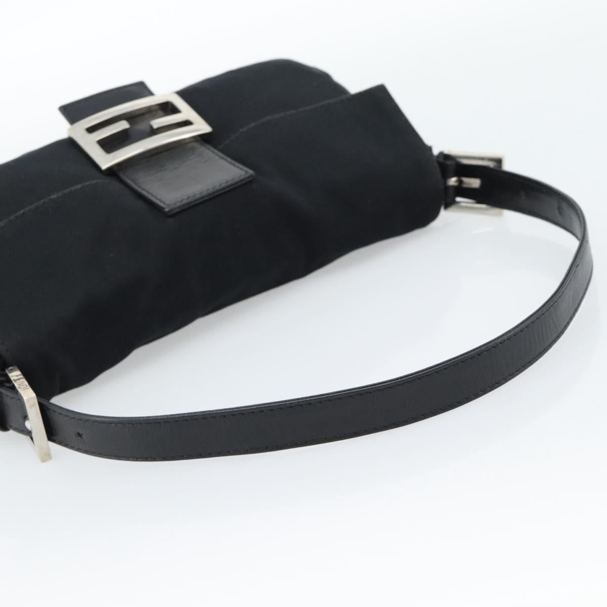 FENDI Mamma Baguette Shoulder Bag Cotton jersey Black Silver Auth ep14820