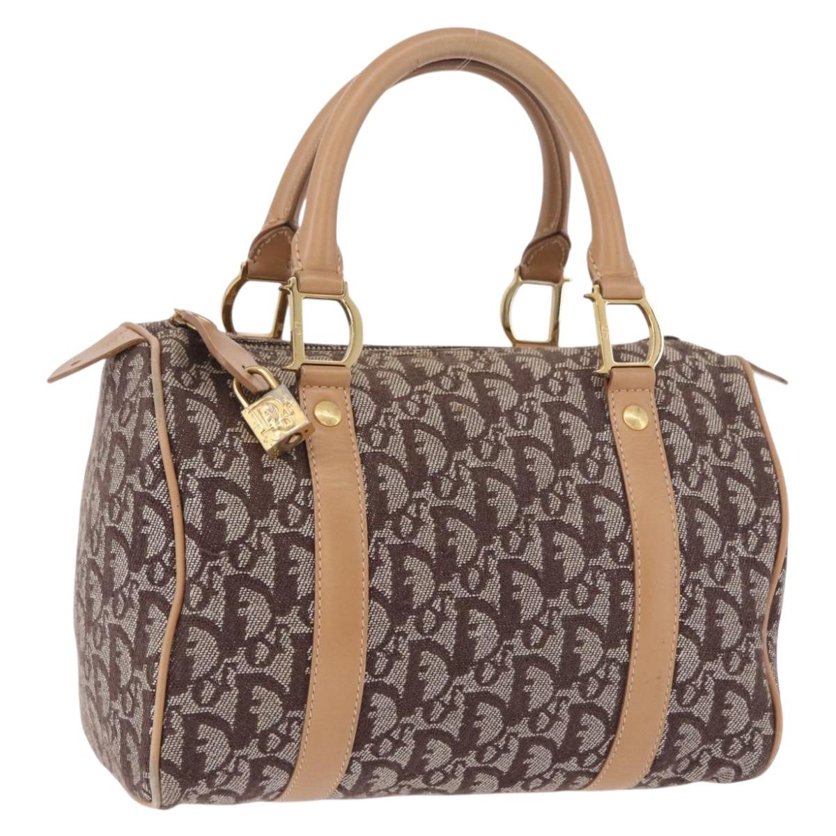 Christian Dior Trotter Canvas Boston Bag Brown Gold Auth ep14825
