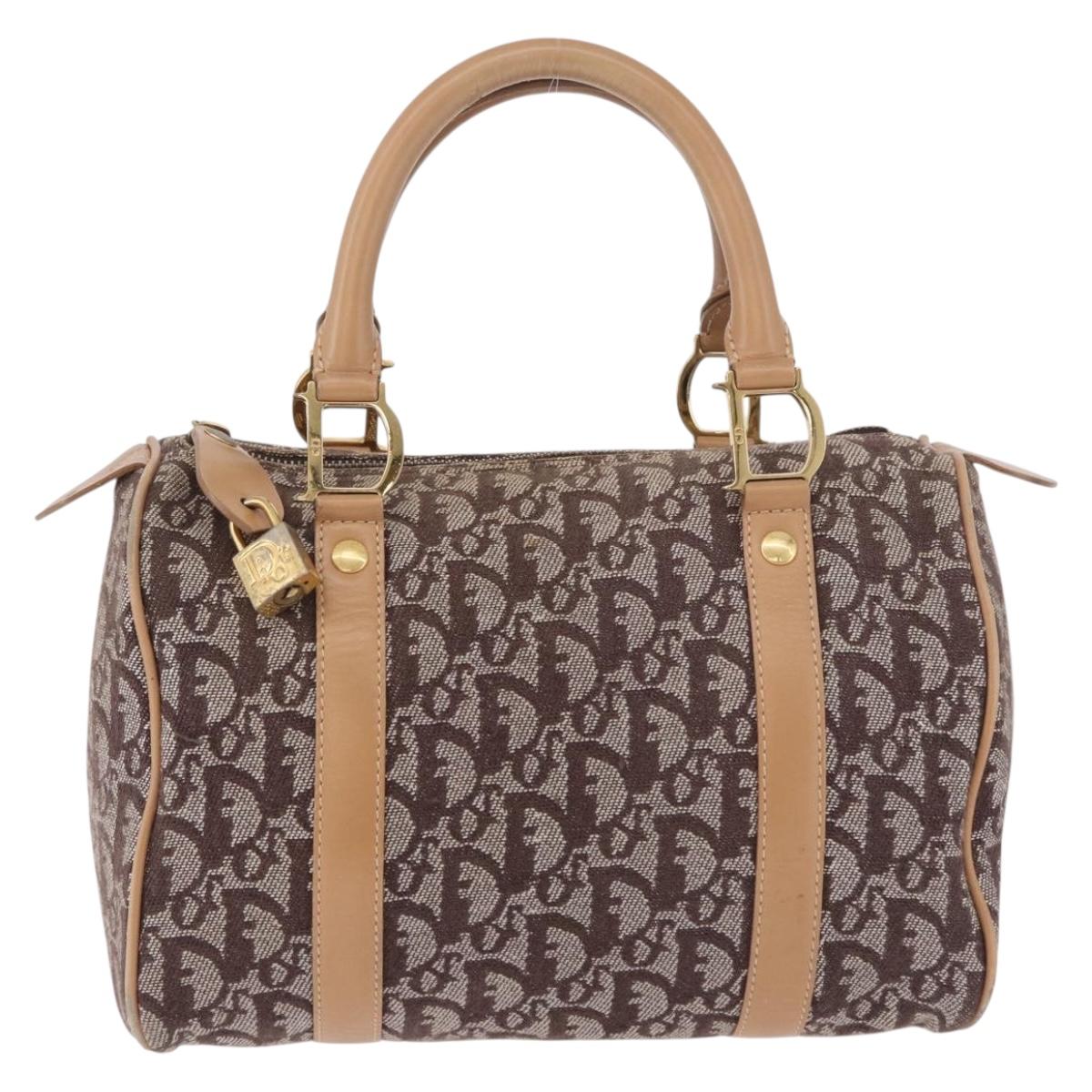 Christian Dior Trotter Canvas Boston Bag Brown Gold Auth ep14825