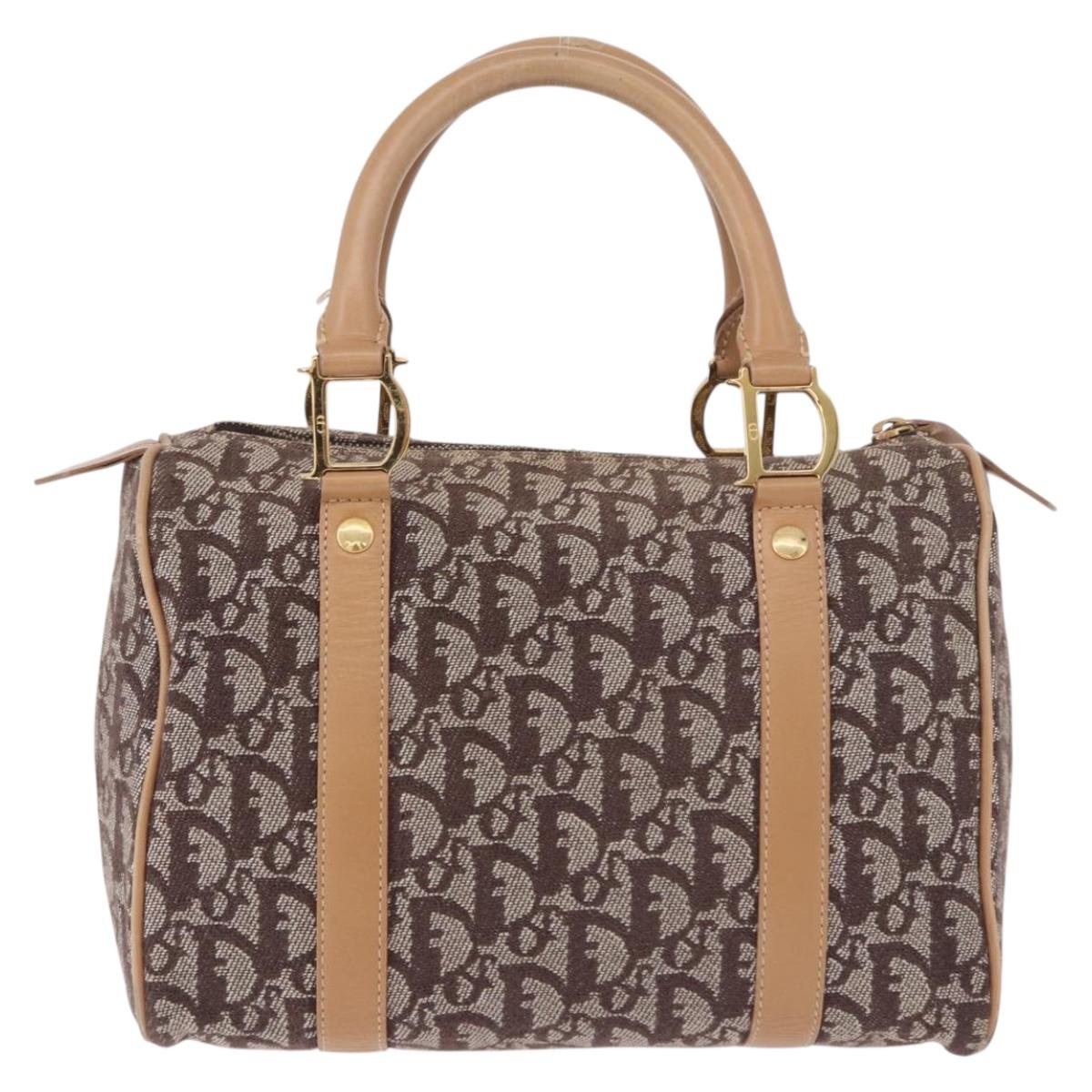 Christian Dior Trotter Canvas Boston Bag Brown Gold Auth ep14825