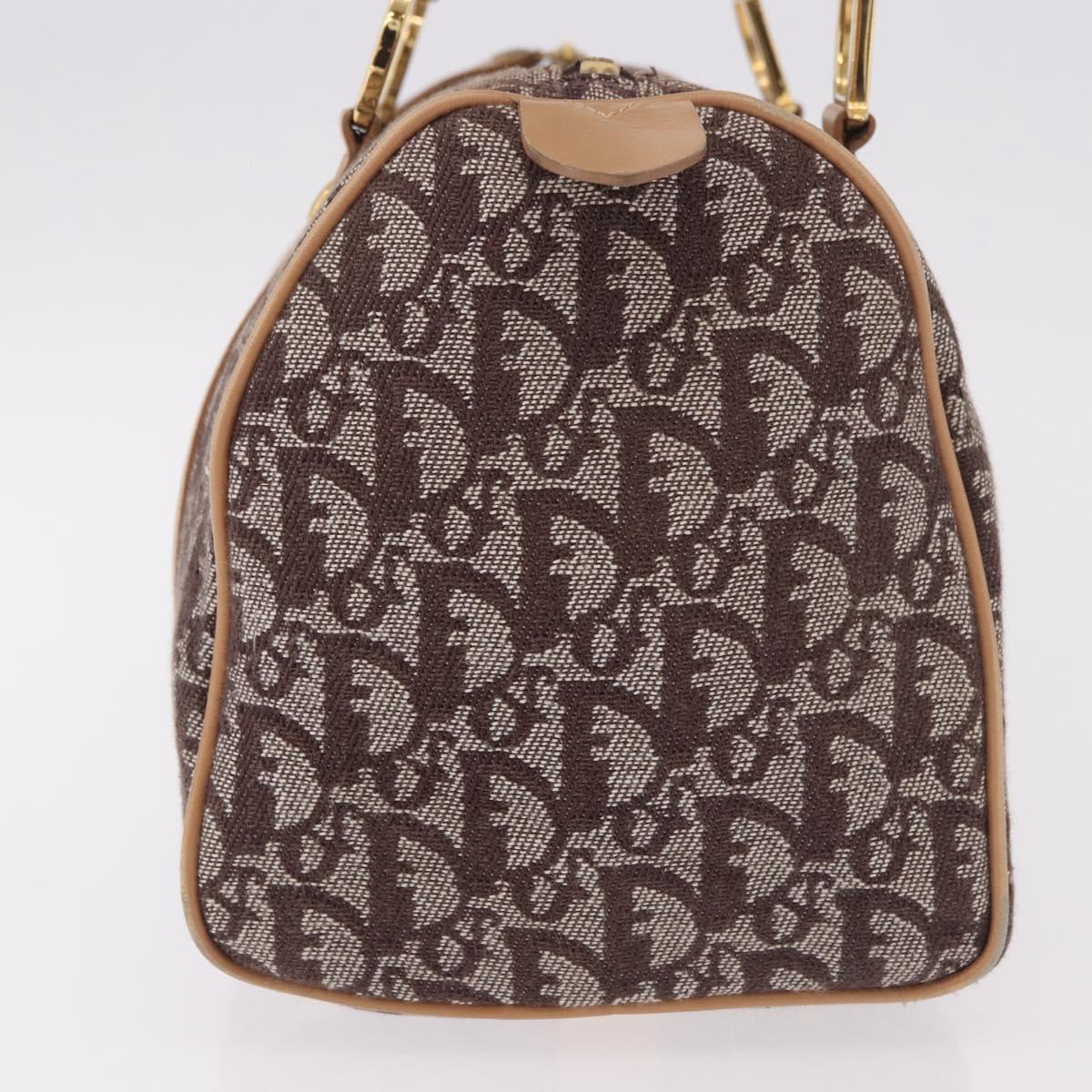 Christian Dior Trotter Canvas Boston Bag Brown Gold Auth ep14825