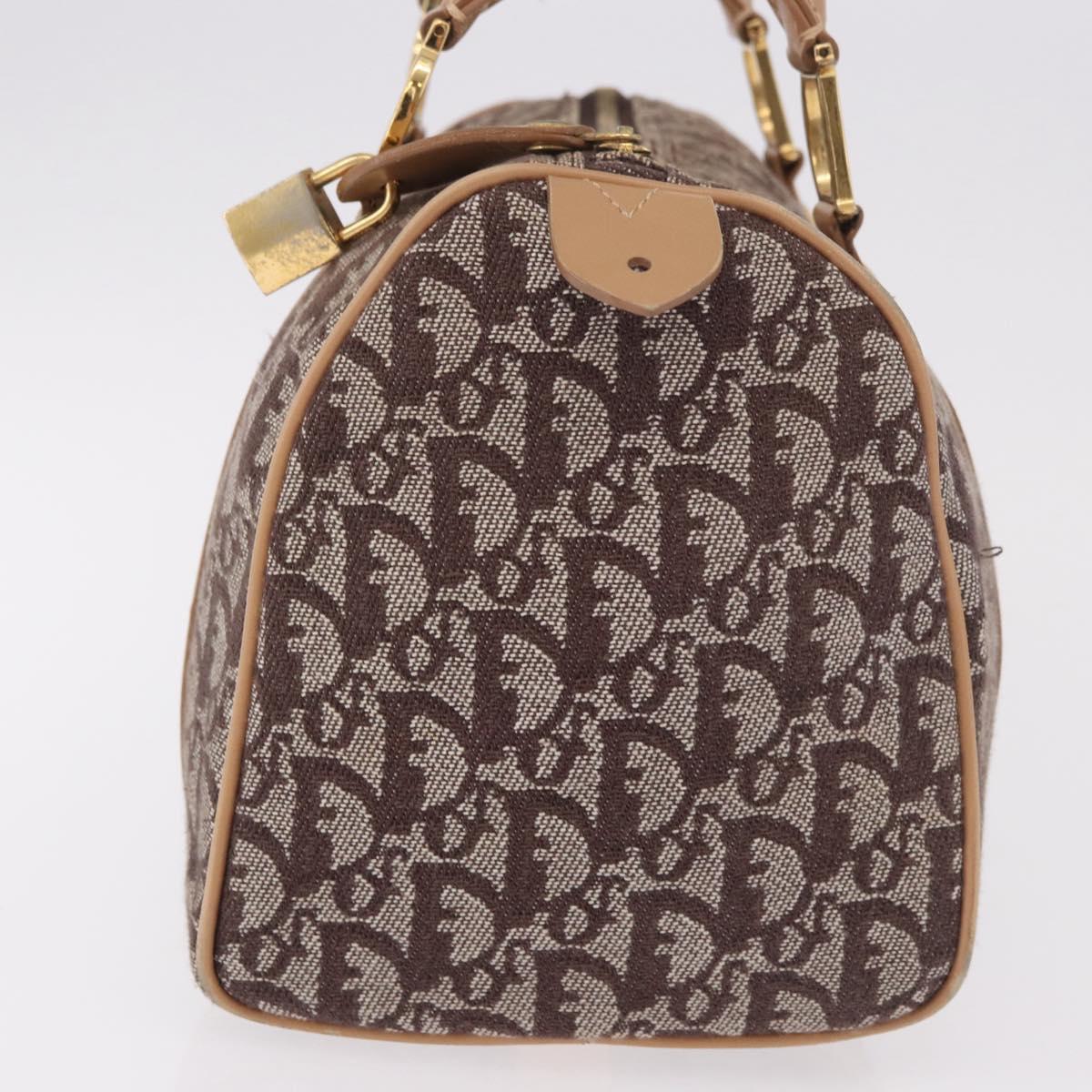 Christian Dior Trotter Canvas Boston Bag Brown Gold Auth ep14825