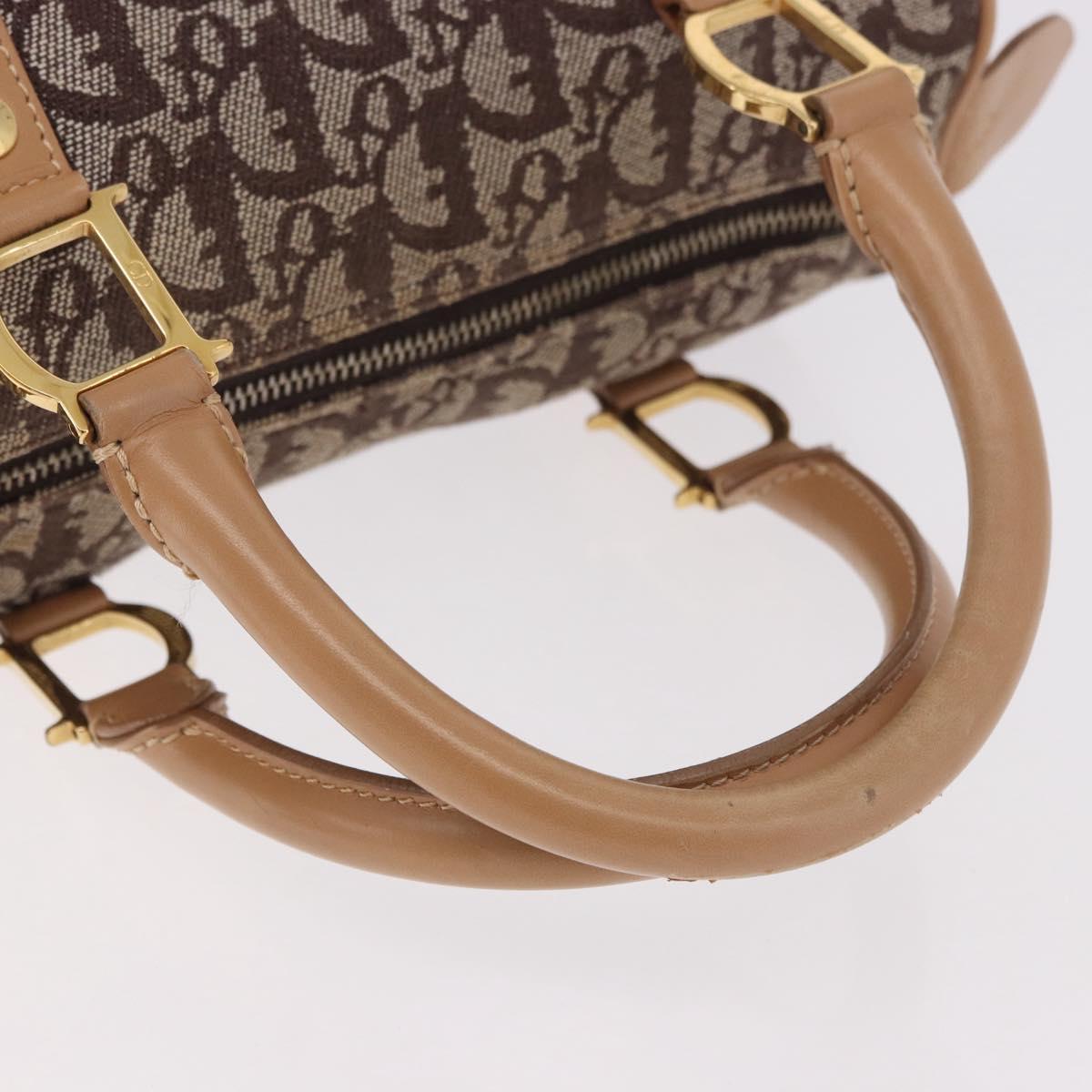 Christian Dior Trotter Canvas Boston Bag Brown Gold Auth ep14825