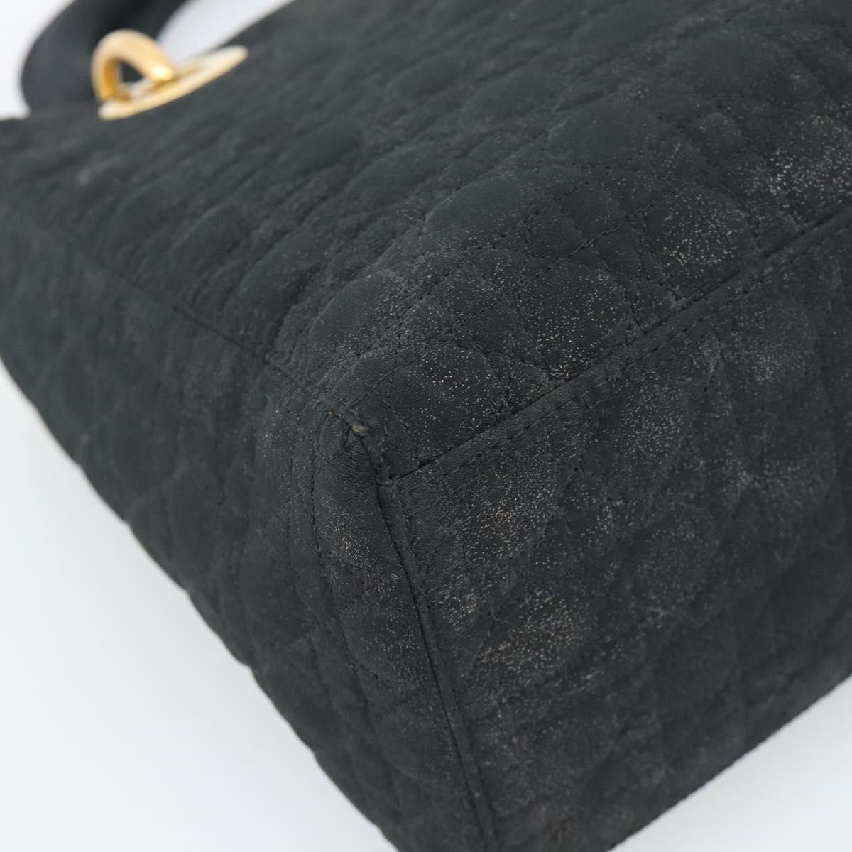 Christian Dior Lady Dior Canage Hand Bag Canvas Black Gold Auth ep14827