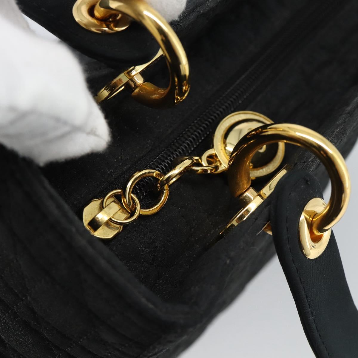 Christian Dior Lady Dior Canage Hand Bag Canvas Black Gold Auth ep14827