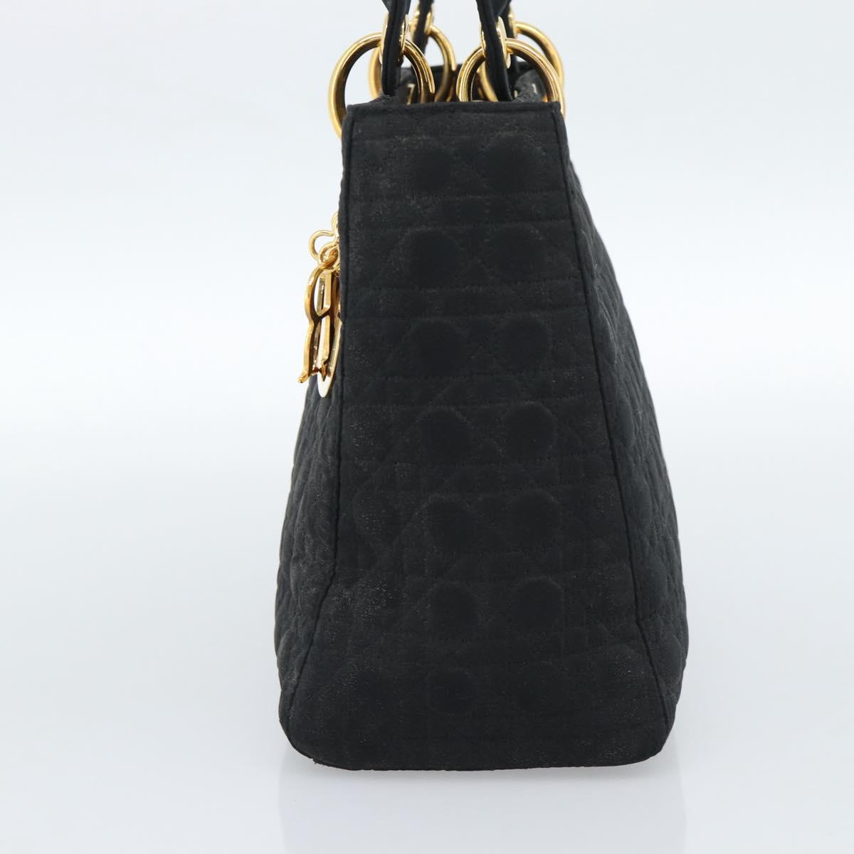 Christian Dior Lady Dior Canage Hand Bag Canvas Black Gold Auth ep14827