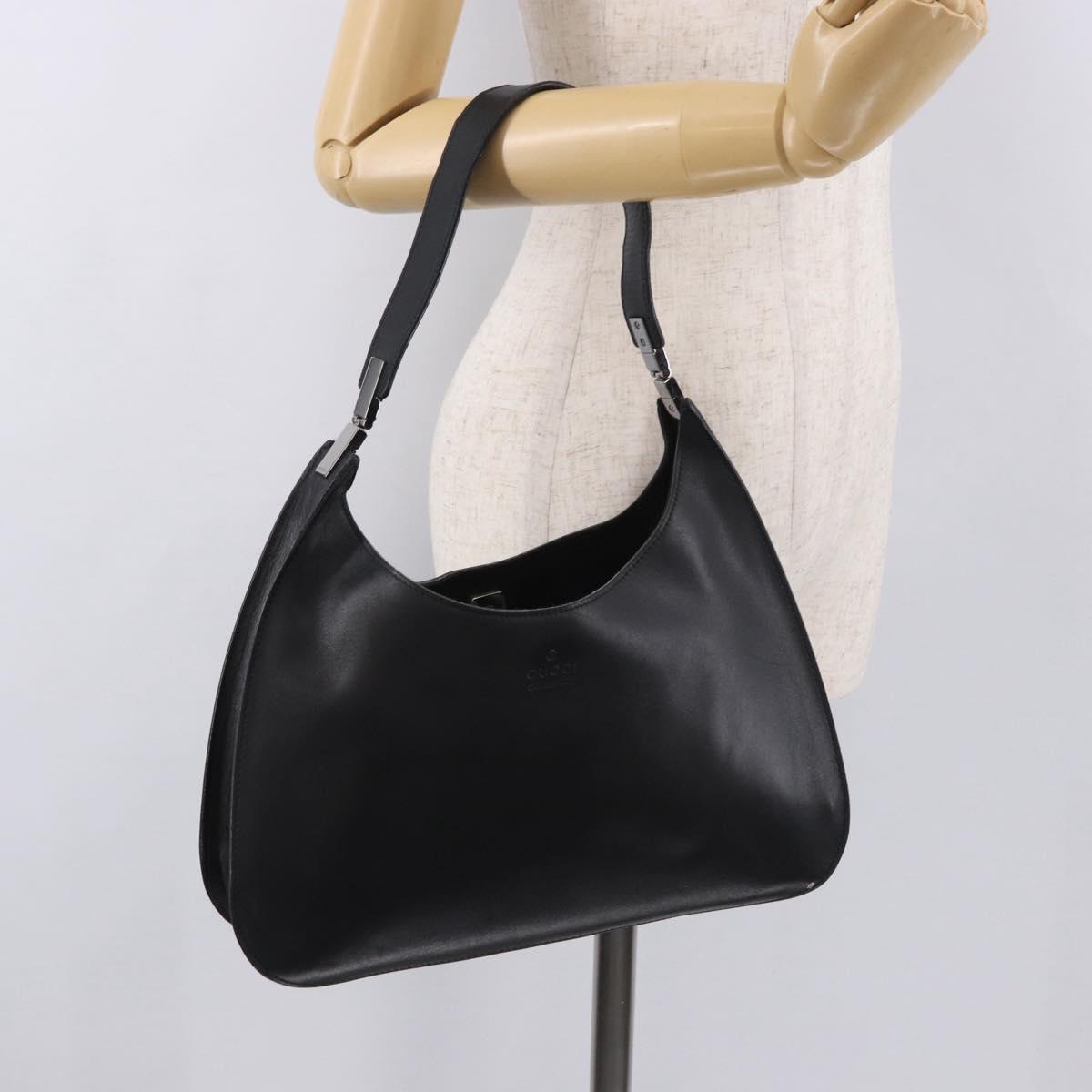 GUCCI Shoulder Bag Leather Black Silver 001 3767 Auth ep14829