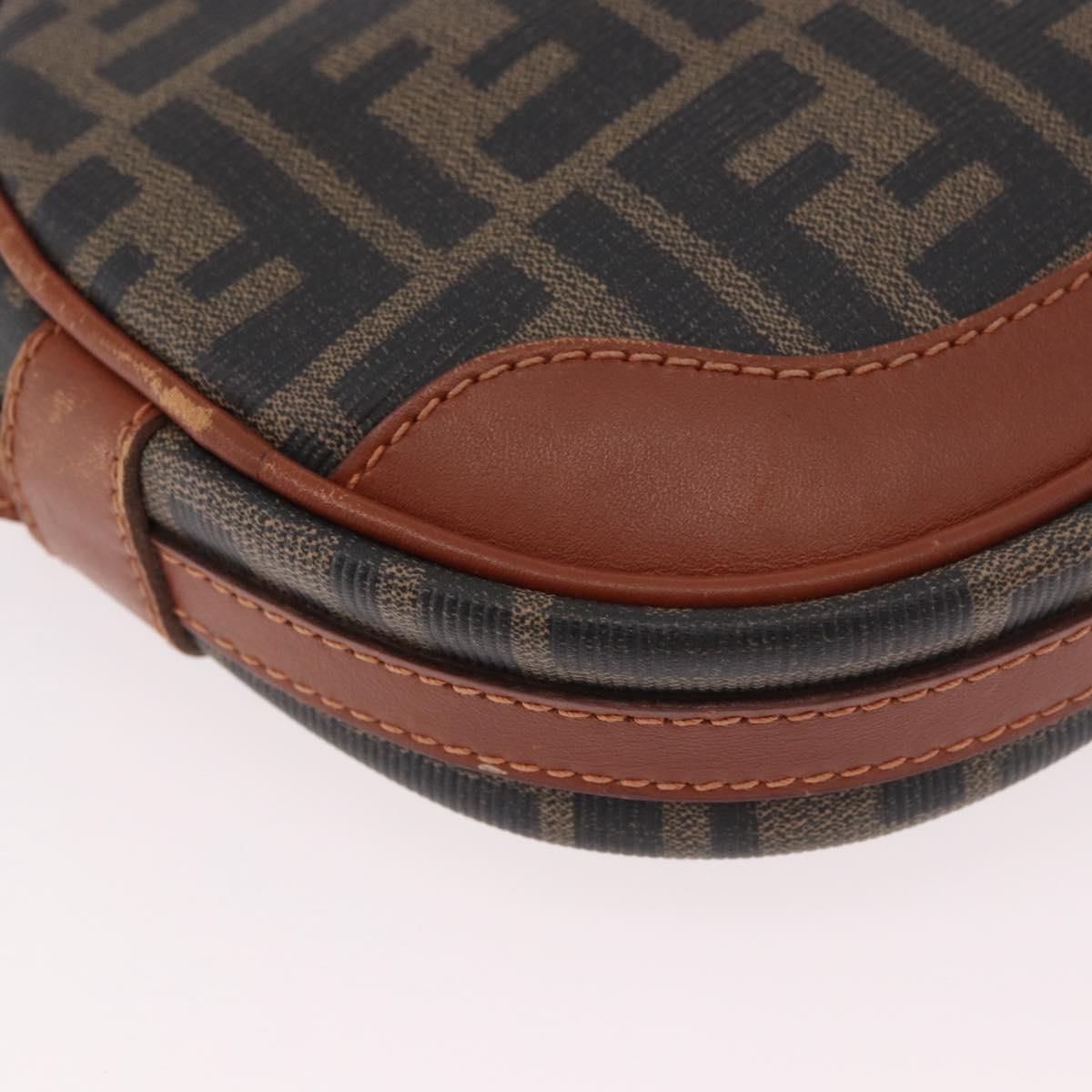 FENDI Zucca Canvas Shoulder Bag Black Brown gold Auth ep14830