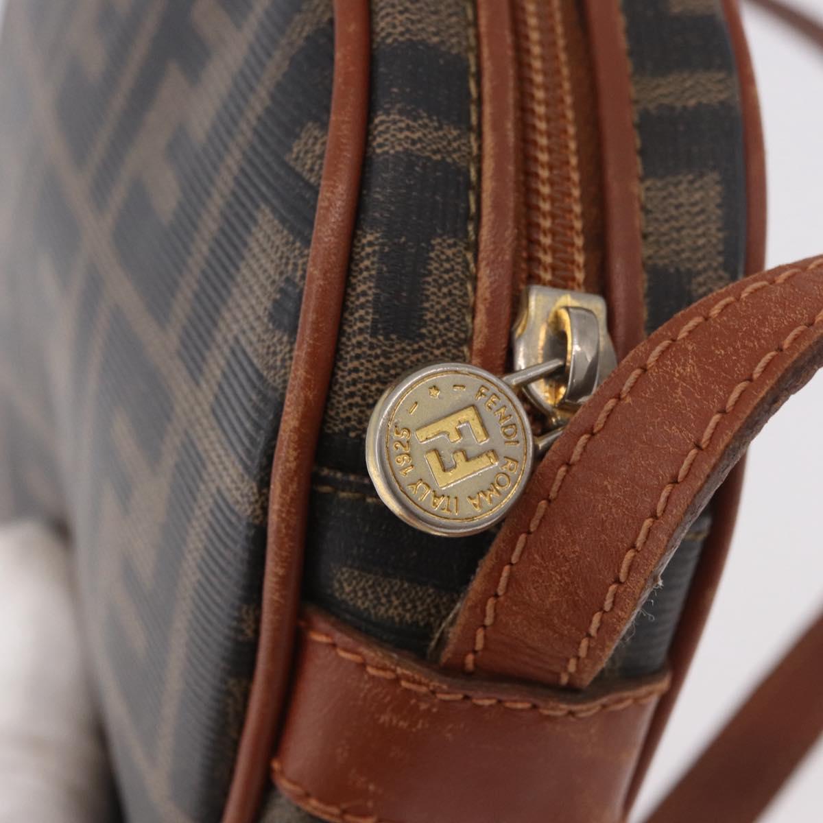 FENDI Zucca Canvas Shoulder Bag Black Brown gold Auth ep14830