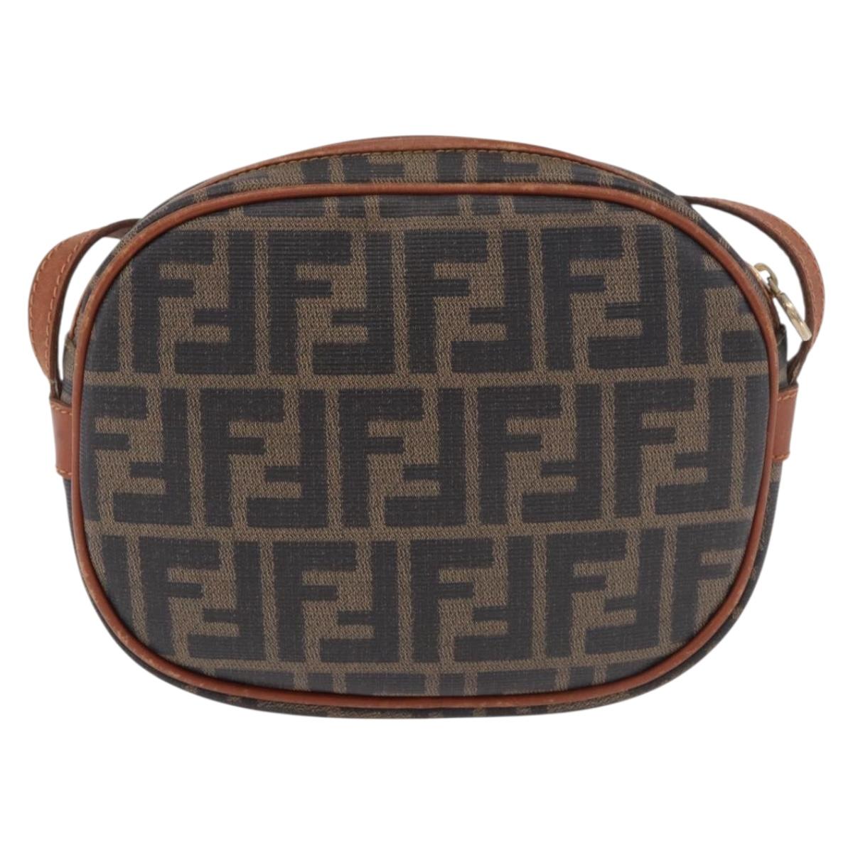 FENDI Zucca Canvas Shoulder Bag Black Brown gold Auth ep14830