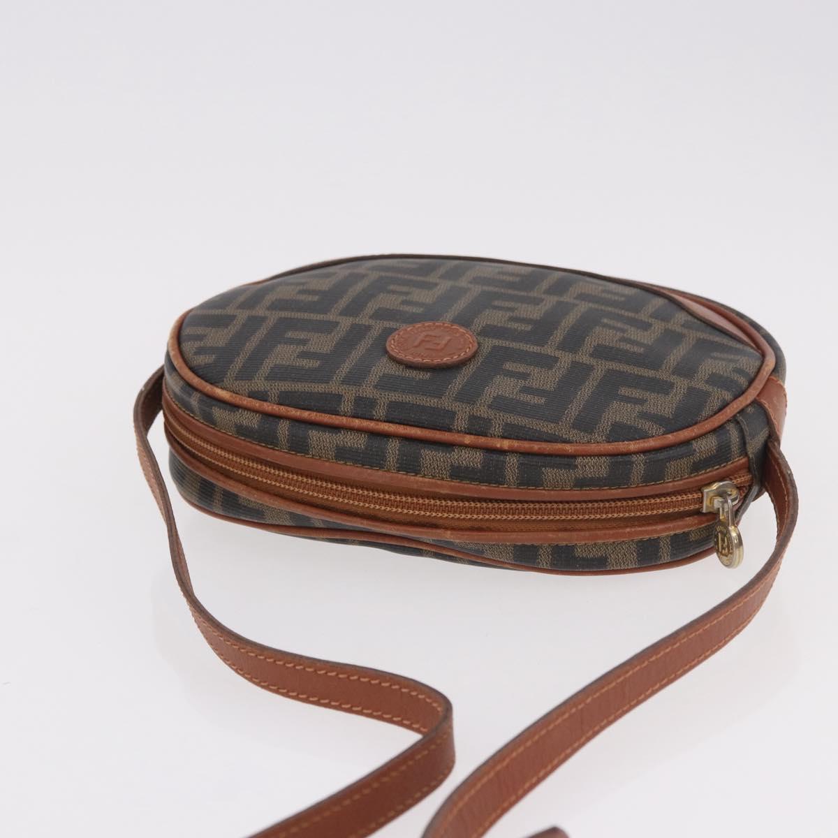 FENDI Zucca Canvas Shoulder Bag Black Brown gold Auth ep14830