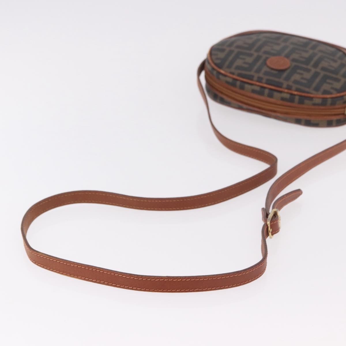 FENDI Zucca Canvas Shoulder Bag Black Brown gold Auth ep14830