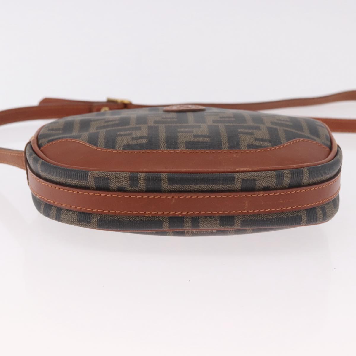 FENDI Zucca Canvas Shoulder Bag Black Brown gold Auth ep14830