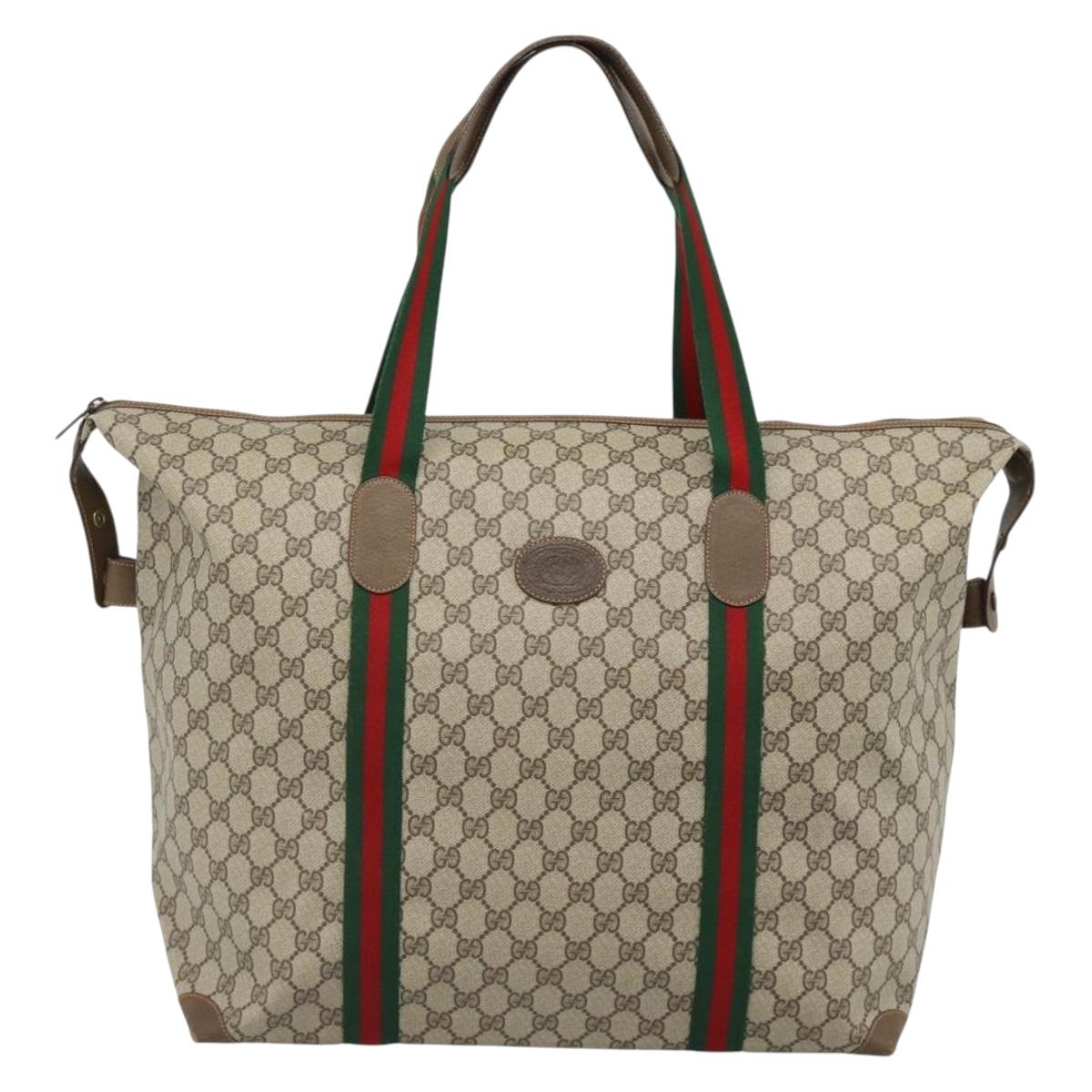 GUCCI GG Supreme Web Sherry Line Boston Bag PVC Beige Red 89 19 012 Auth ep14831