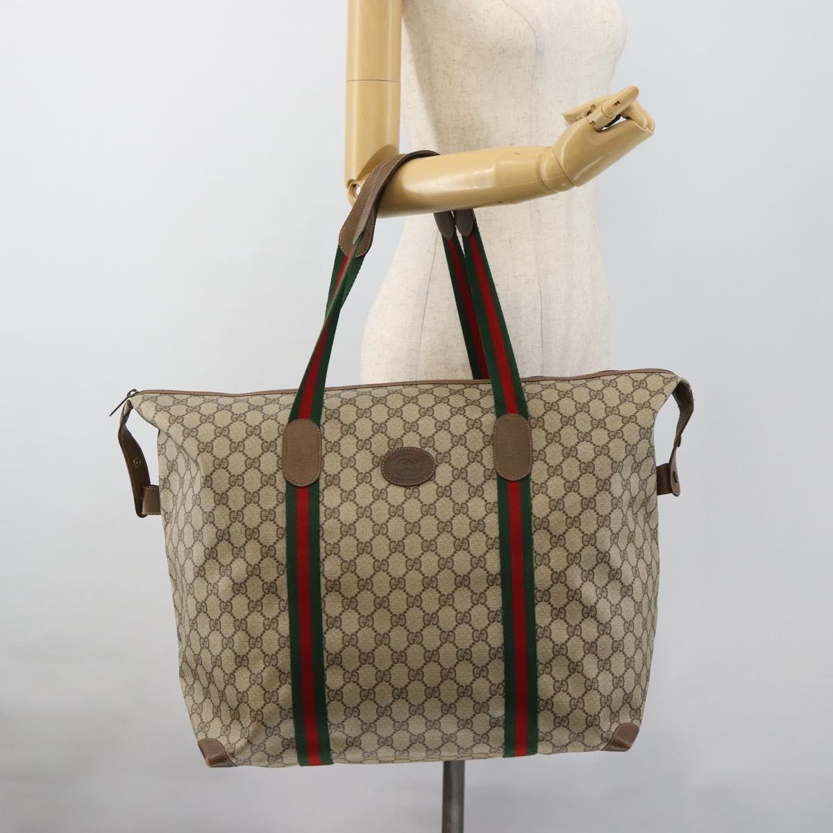 GUCCI GG Supreme Web Sherry Line Boston Bag PVC Beige Red 89 19 012 Auth ep14831