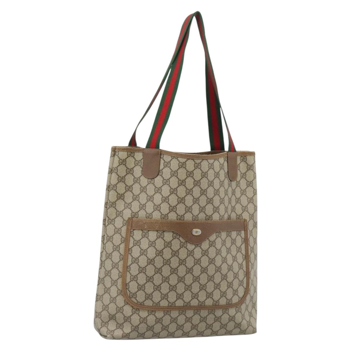 GUCCI GG Supreme Web Sherry Line Tote Bag PVC Beige Red 39 02 003 Auth ep14832