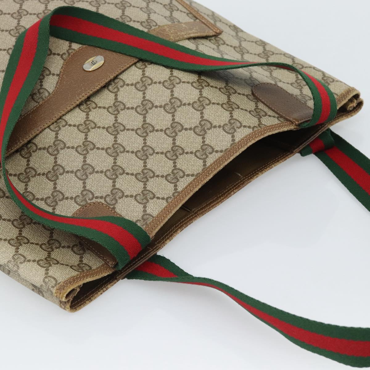 GUCCI GG Supreme Web Sherry Line Tote Bag PVC Beige Red 39 02 003 Auth ep14832