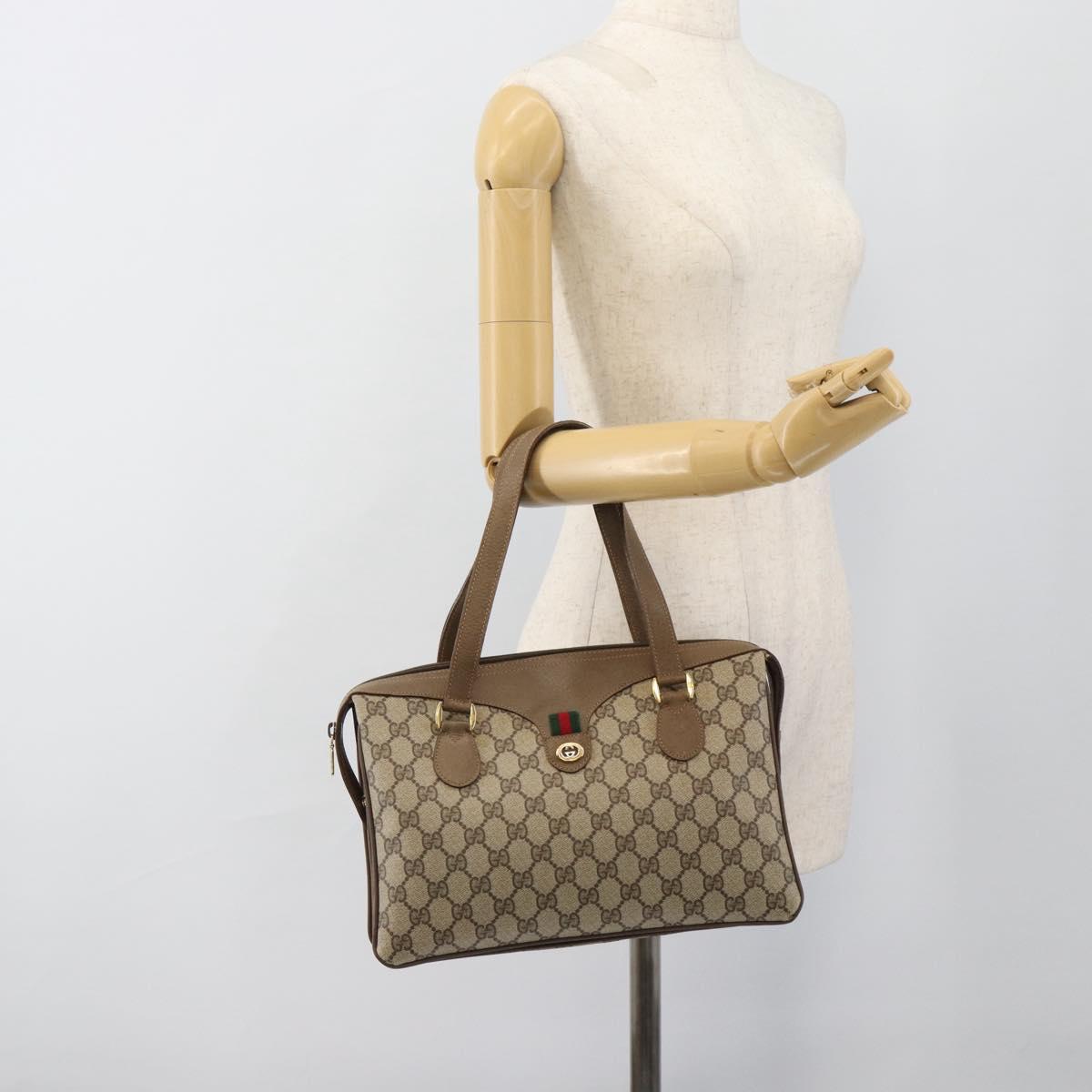 GUCCI GG Supreme Web Sherry Line Hand Bag PVC Beige Gold 41 02 079 Auth ep14834