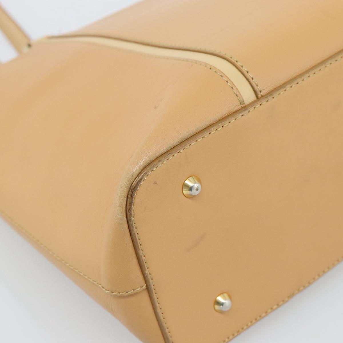 BURBERRY Tote Bag Leather Beige Gold Auth ep14835