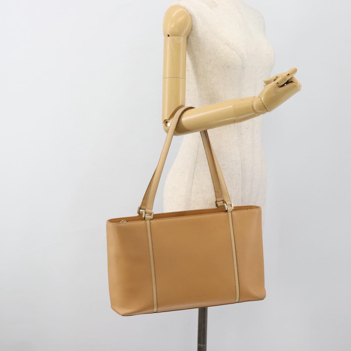 BURBERRY Tote Bag Leather Beige Gold Auth ep14835