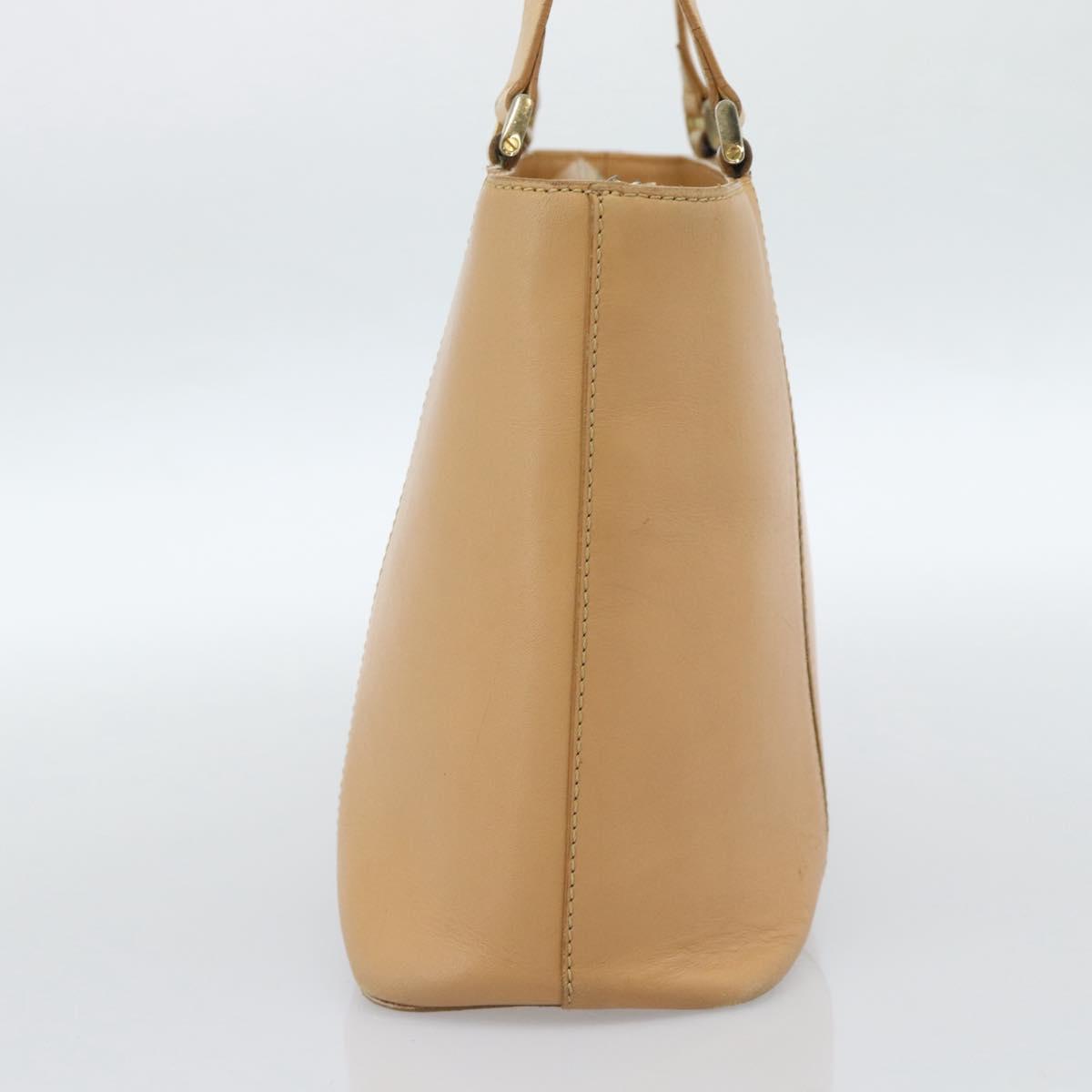 BURBERRY Tote Bag Leather Beige Gold Auth ep14835